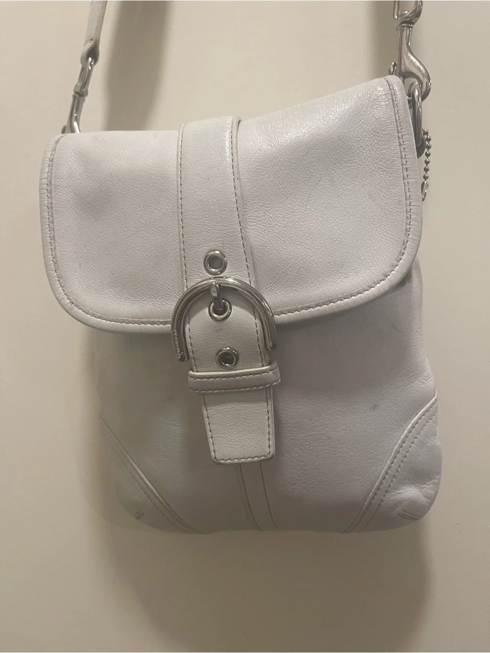 Y2k Coach SoHo Ivory swingpack Leather Crossbody Bag 🍒needs cleaning